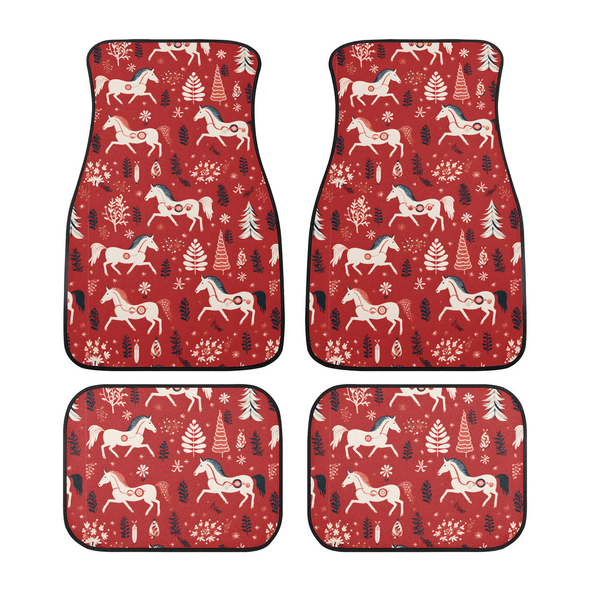 Car Floor Mat - Horses Red