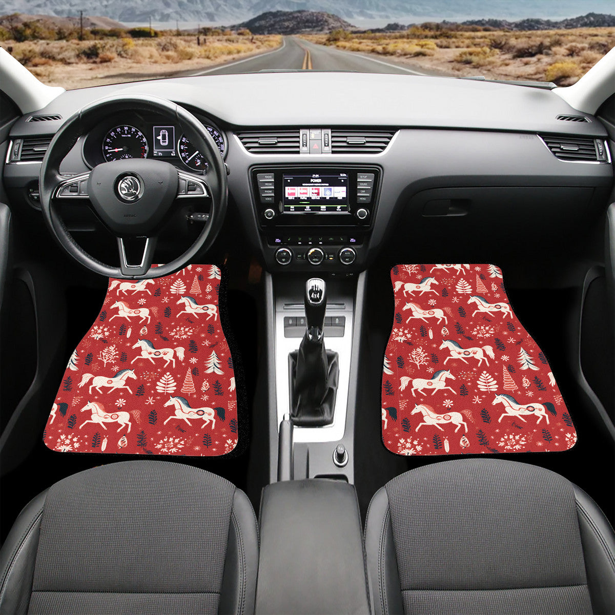 Car Floor Mat - Horses Red